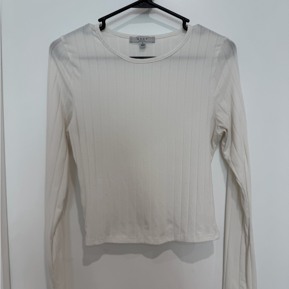 White Ribbed Long Sleeve Top